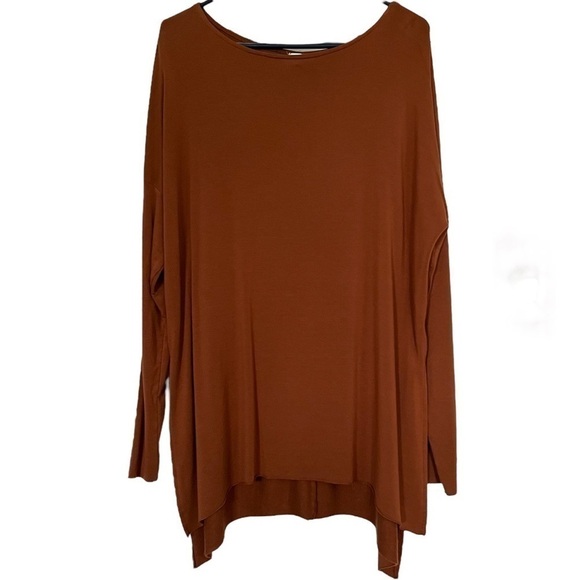 Francesca's Oversized Rust Split HemTunic, Flowy Light Loose Top Raw Edge Hem XS - Picture 1 of 4